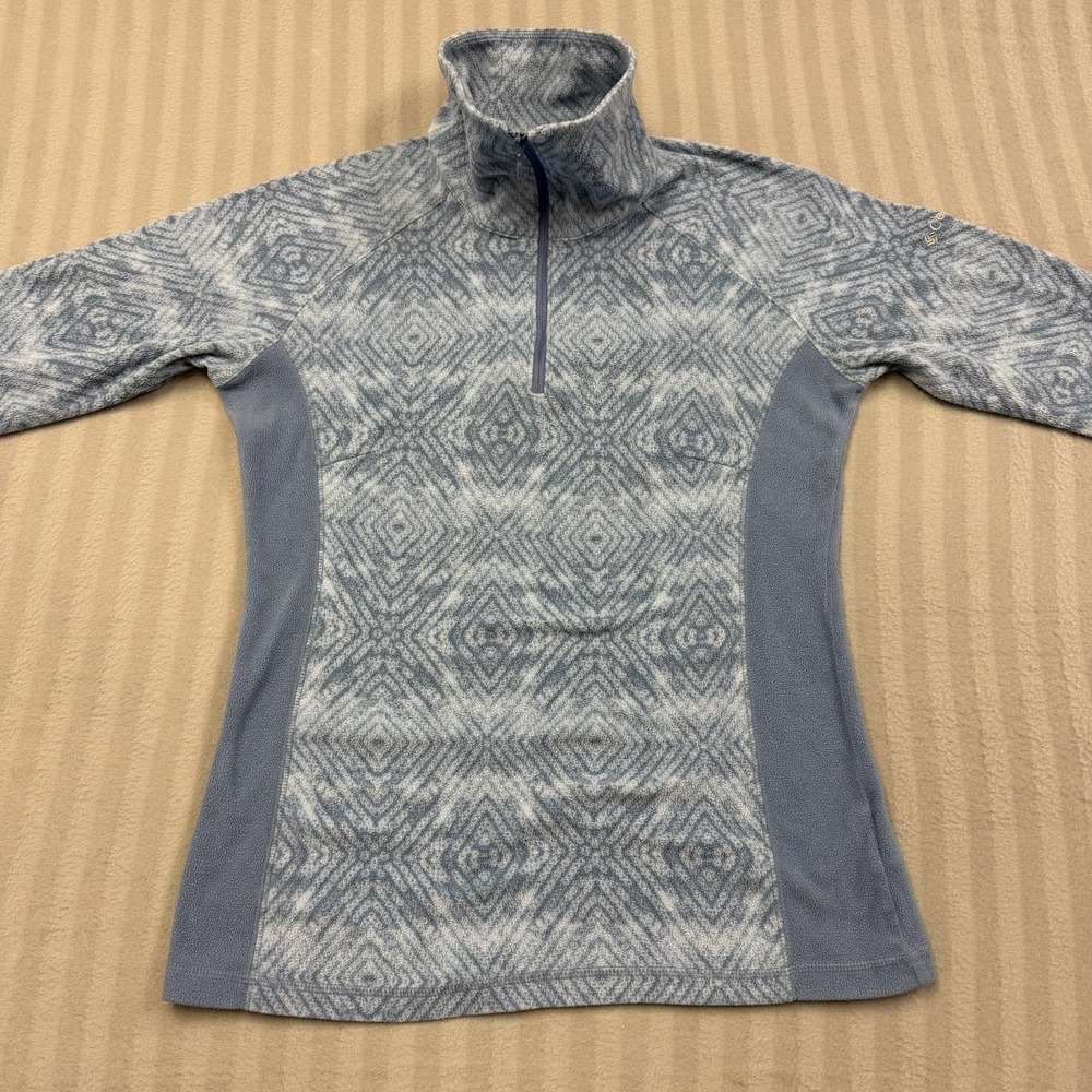 Womens Columbia Lightweight Fleece 1/4 Zip Shirt Blue Print Outdoor Sz M